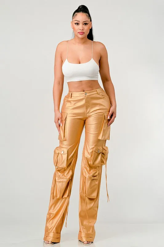 EM FAMOUS PU LEATHER CARGO PANTS