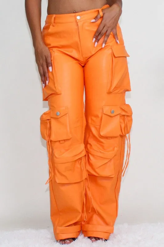 EM FAMOUS PU LEATHER CARGO PANTS