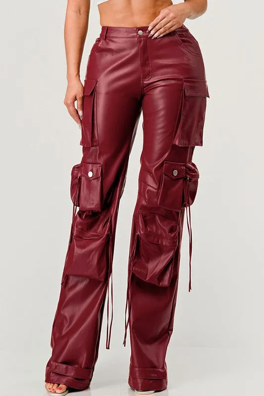 EM FAMOUS PU LEATHER CARGO PANTS
