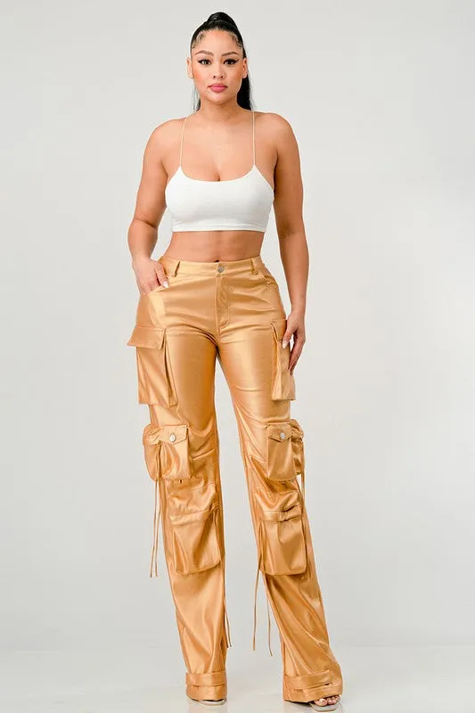 EM FAMOUS PU LEATHER CARGO PANTS