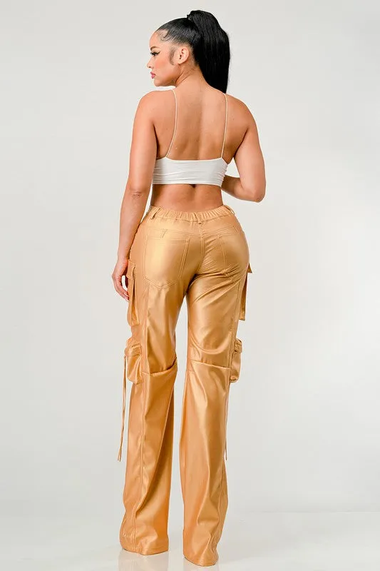 EM FAMOUS PU LEATHER CARGO PANTS