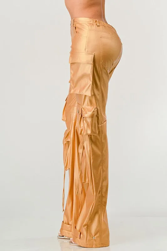 EM FAMOUS PU LEATHER CARGO PANTS