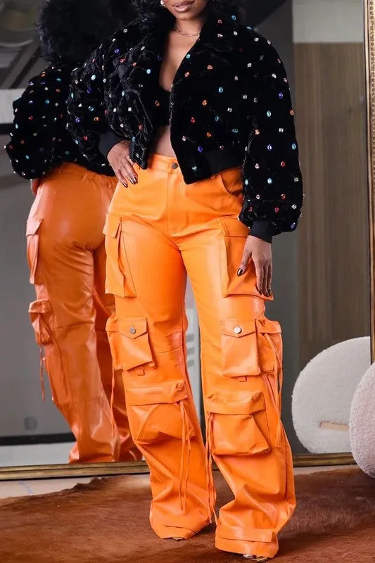 EM FAMOUS PU LEATHER CARGO PANTS