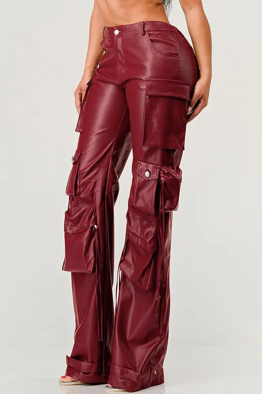 EM FAMOUS PU LEATHER CARGO PANTS