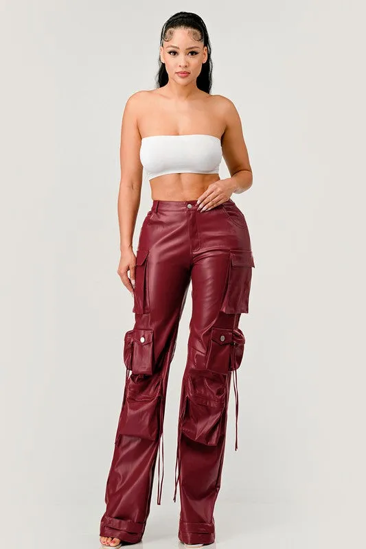 EM FAMOUS PU LEATHER CARGO PANTS