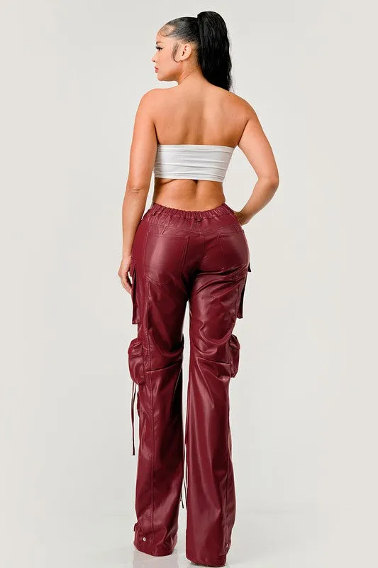 EM FAMOUS PU LEATHER CARGO PANTS