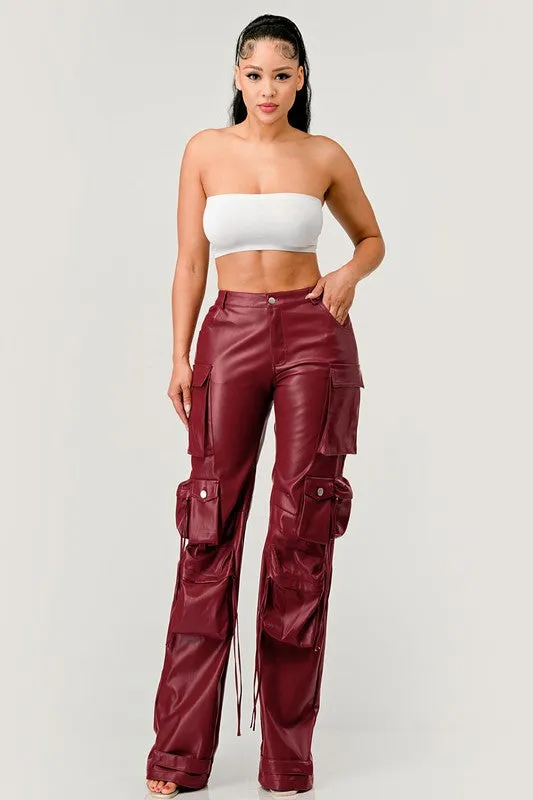 EM FAMOUS PU LEATHER CARGO PANTS