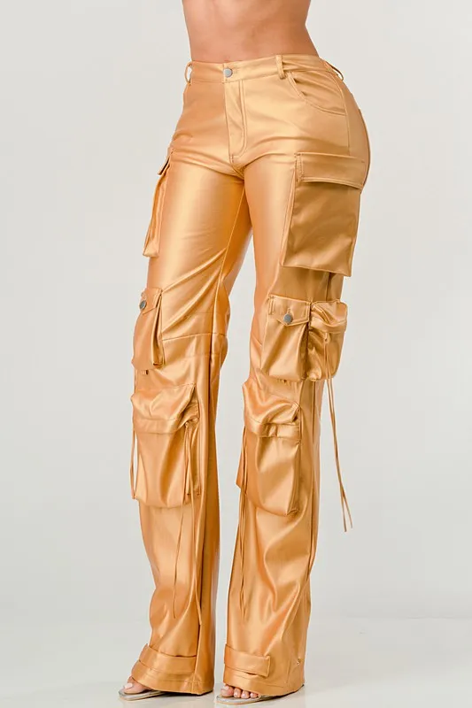 EM FAMOUS PU LEATHER CARGO PANTS