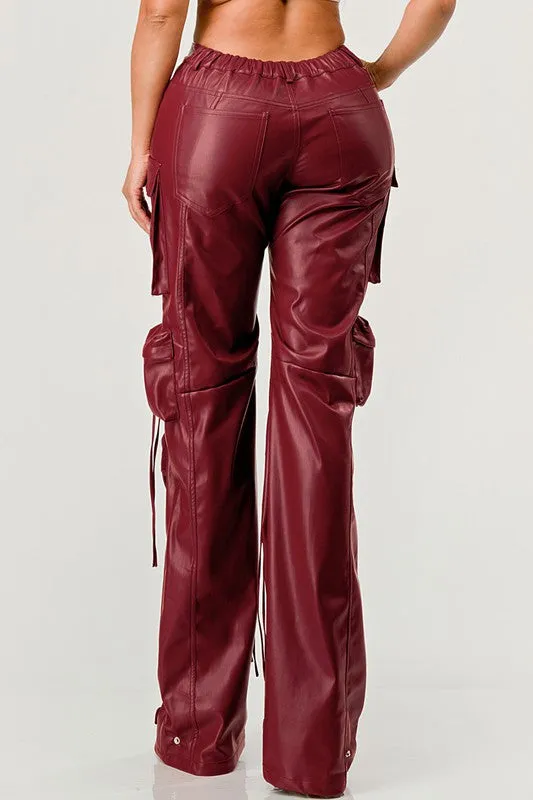 EM FAMOUS PU LEATHER CARGO PANTS