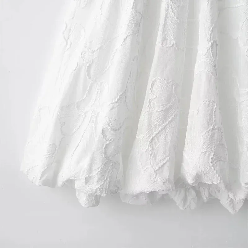 Embroidered A-Line Puff Sleeves Dress