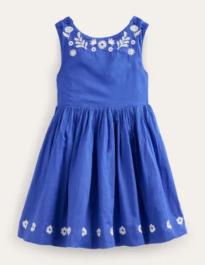 Embroidered Cross-Back Dress-Bluing Blue