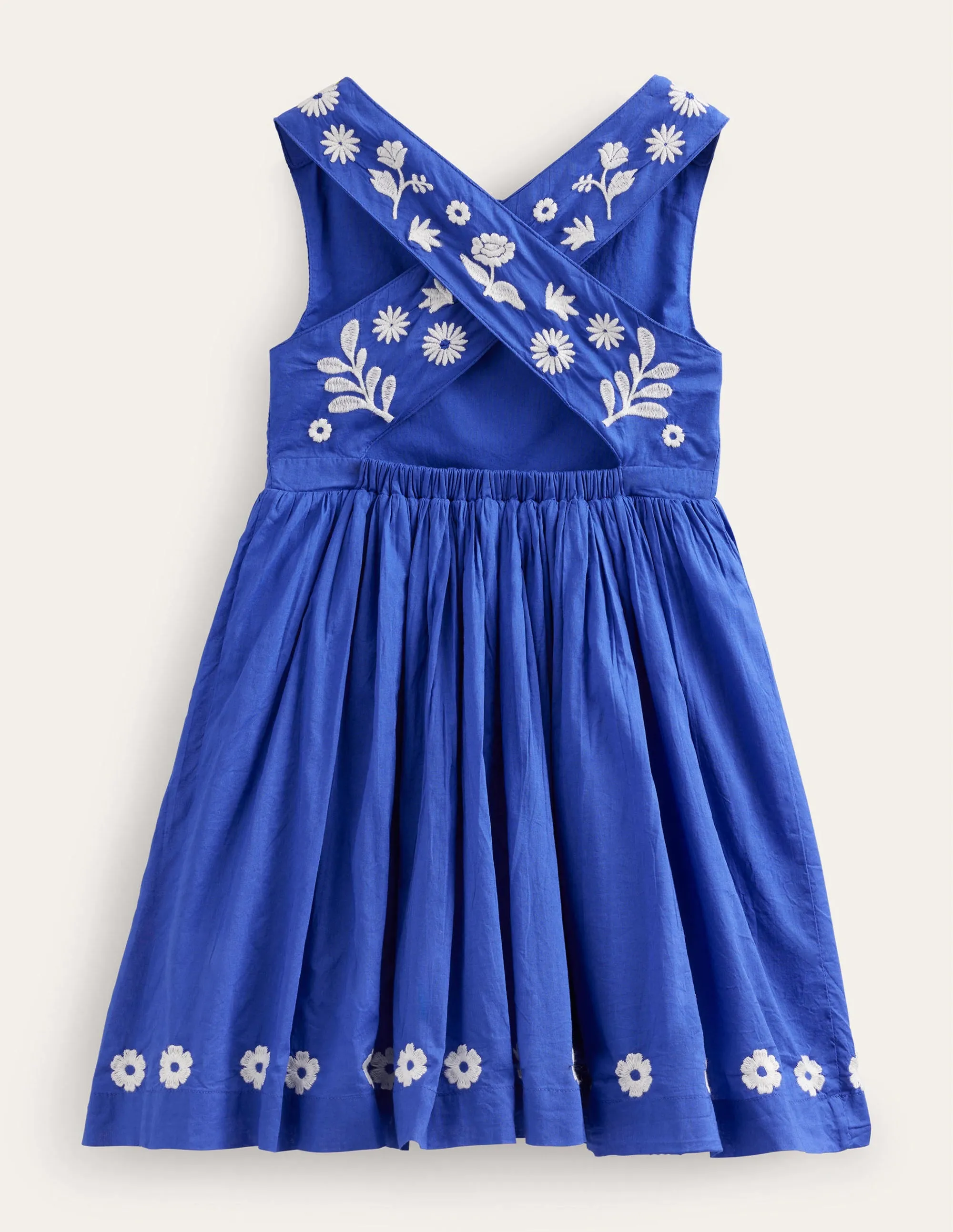 Embroidered Cross-Back Dress-Bluing Blue
