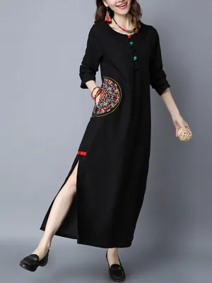 Embroidered Splited Maxi Dresses