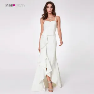 Ever Pretty Women's Fashion Simple Backless Spaghetti Strap Long White Party Evening Dresses with Ruffles