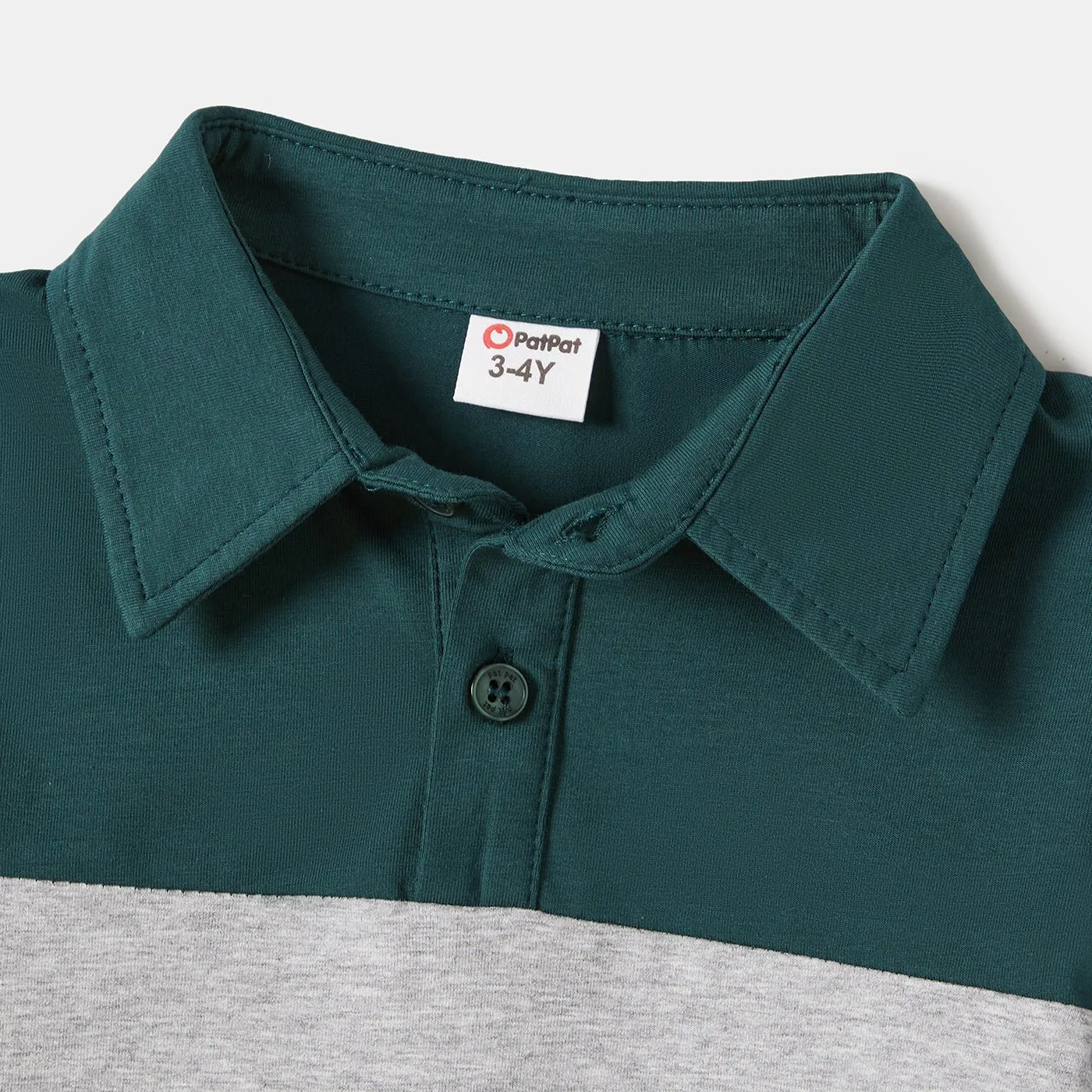 Family Matching Green Solid Color V-neck Belted Dresses And Color Block Short-Sleeved Tops Sets