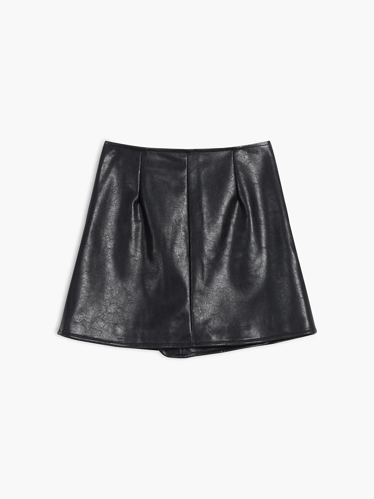 Faux Leather Crop Blazer Modern Two Piece Skirt Set