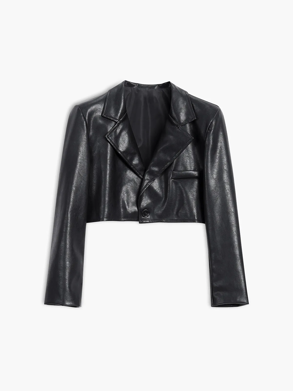 Faux Leather Crop Blazer Modern Two Piece Skirt Set