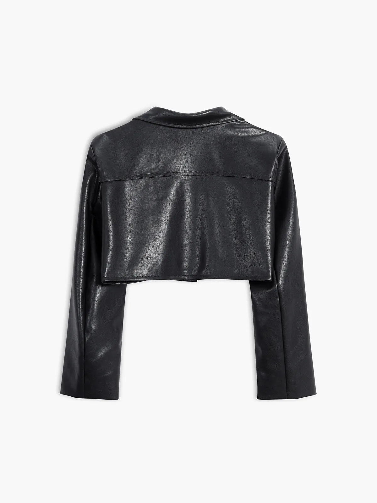 Faux Leather Crop Blazer Modern Two Piece Skirt Set