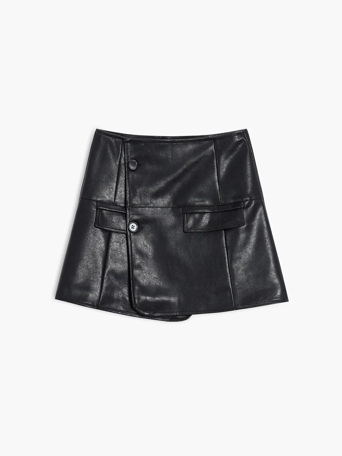 Faux Leather Crop Blazer Modern Two Piece Skirt Set