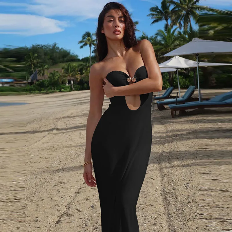 Flytonn-Christmas Outfits New Year's Eve Dress Night Out Club Dresses cute winter outfits Xandria Strapless Maxi Dress