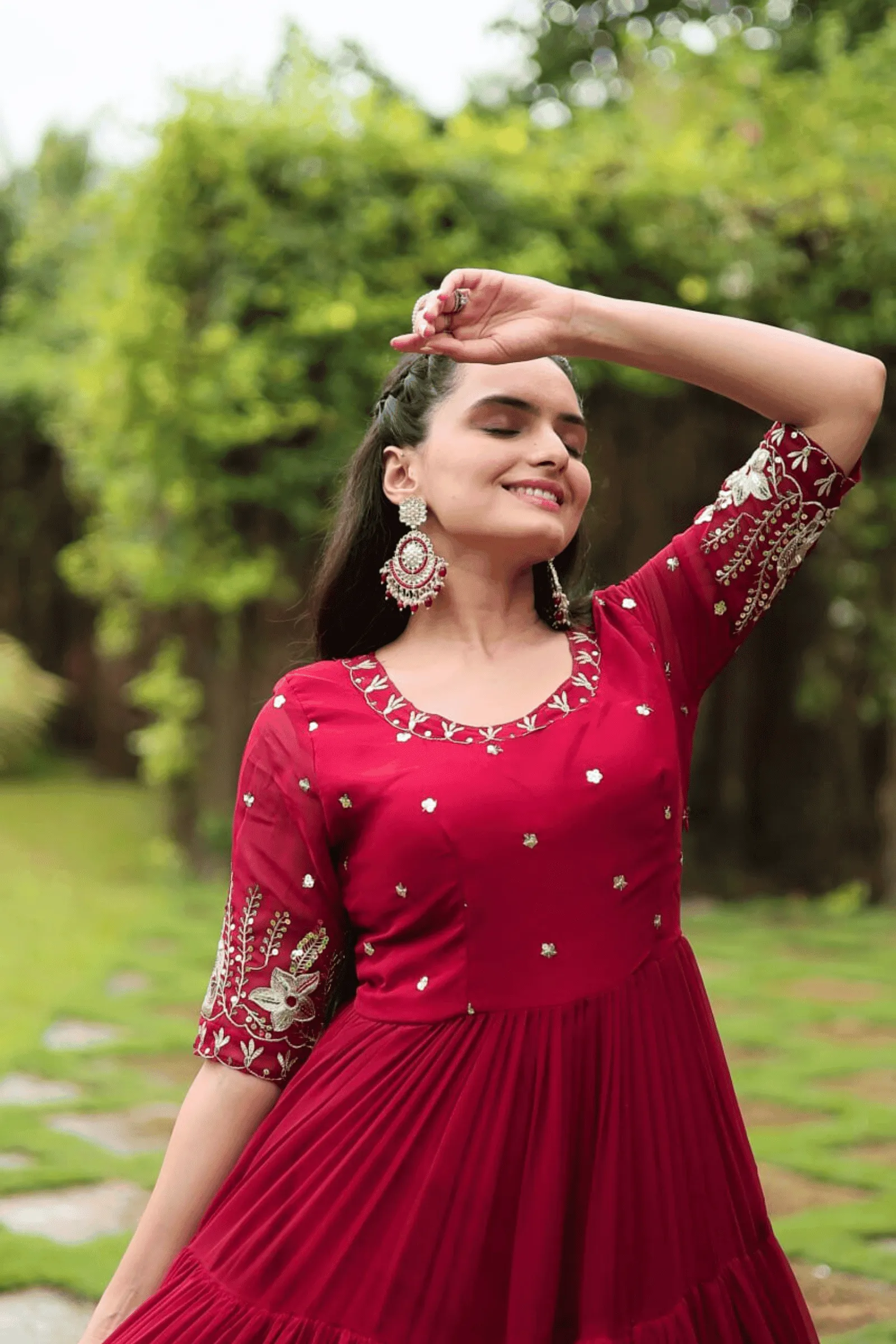Glamwiz Cherry Red Anarkali Gown
