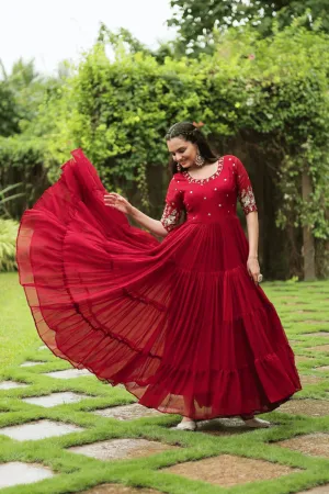 Glamwiz Cherry Red Anarkali Gown