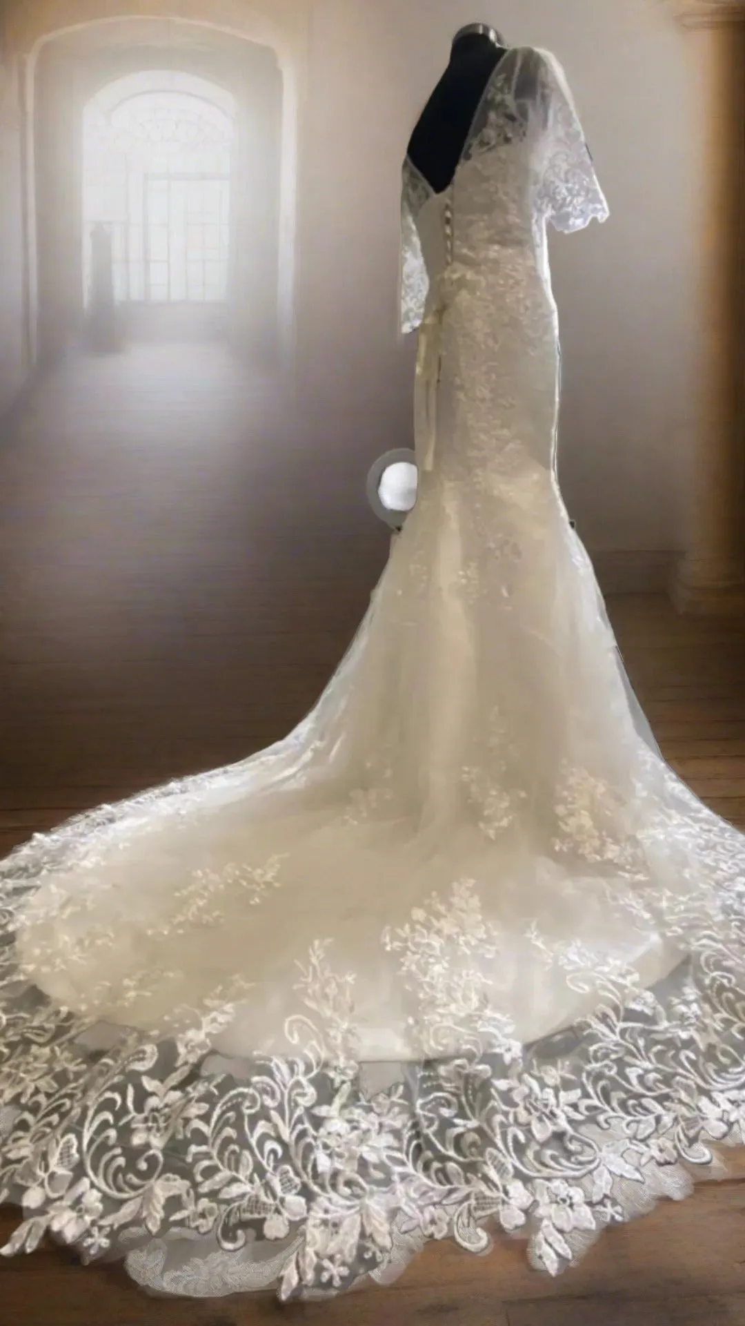 GownLink Bridal Mermaid Gown White Color 330XFM With Sleeves
