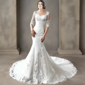 GownLink Bridal Mermaid Gown White Color 330XFM With Sleeves