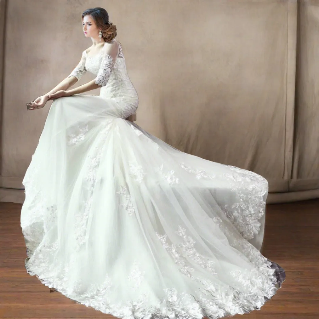 GownLink Bridal Mermaid Gown White Color 330XFM With Sleeves