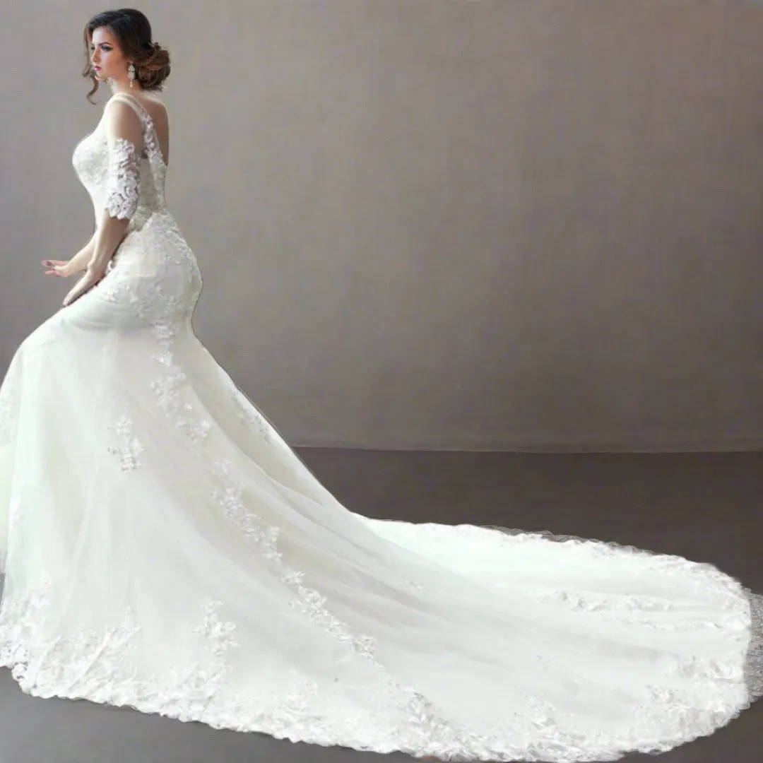 GownLink Bridal Mermaid Gown White Color 330XFM With Sleeves