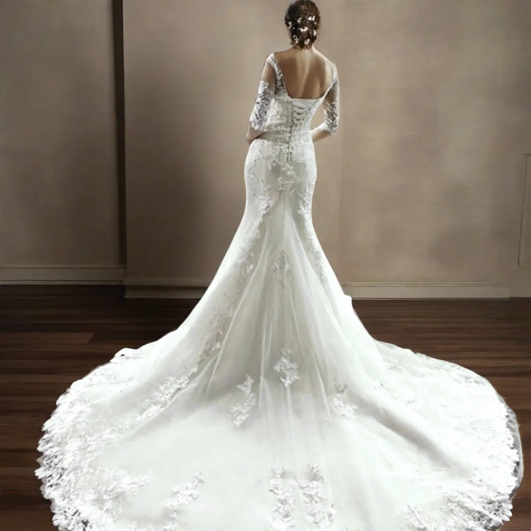 GownLink Bridal Mermaid Gown White Color 330XFM With Sleeves