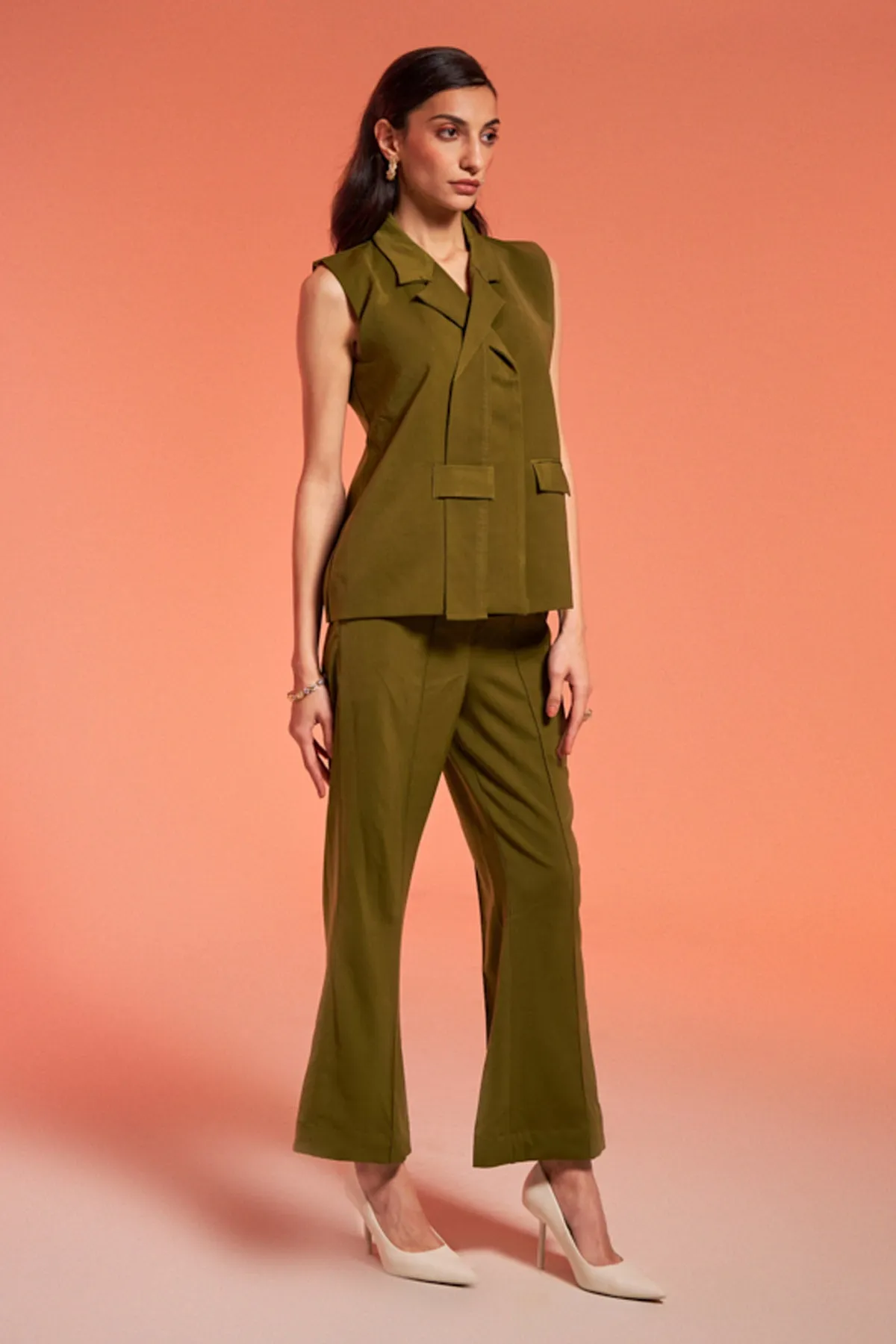 Green Banana Crepe Blazer Set