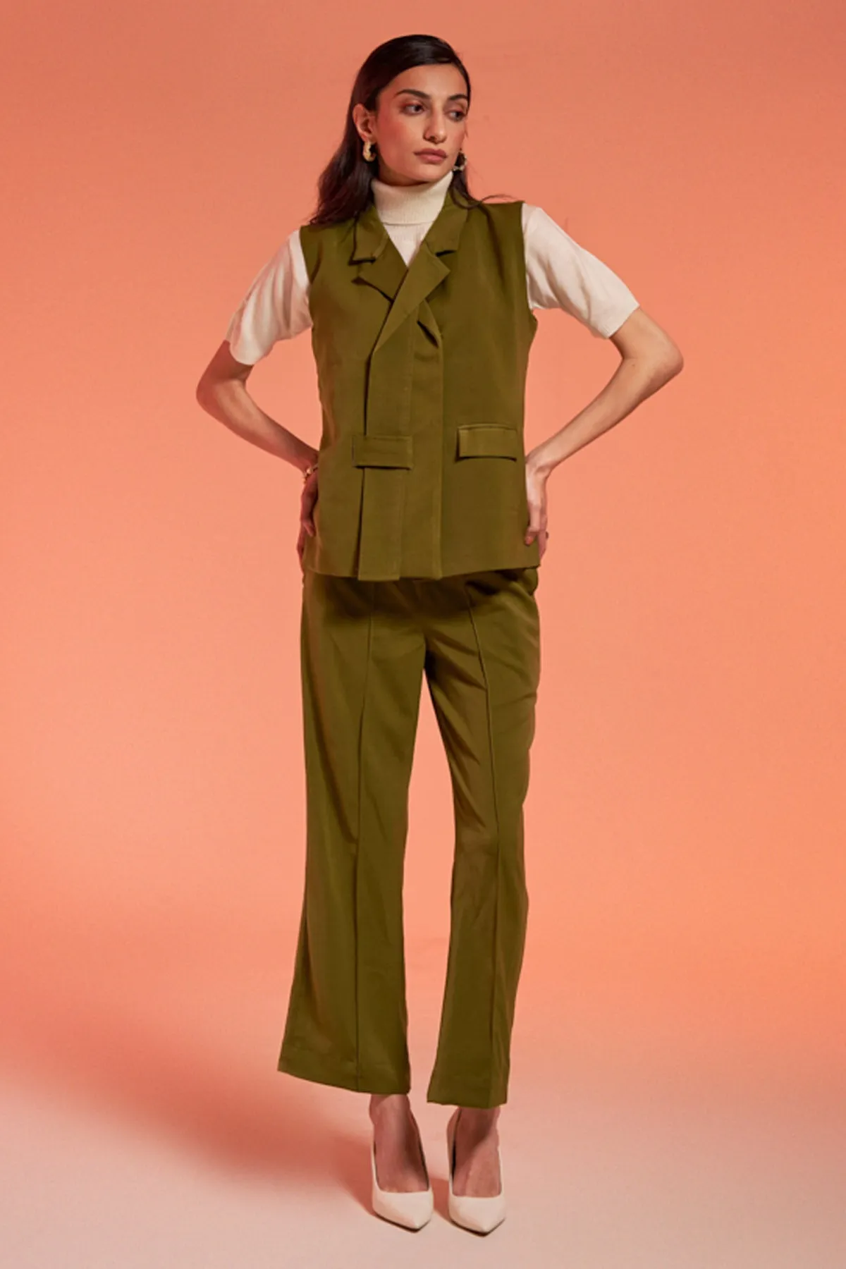 Green Banana Crepe Blazer Set