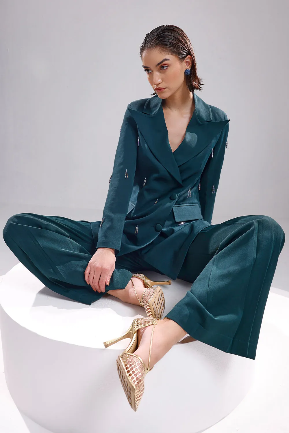 Green oversized blazer set