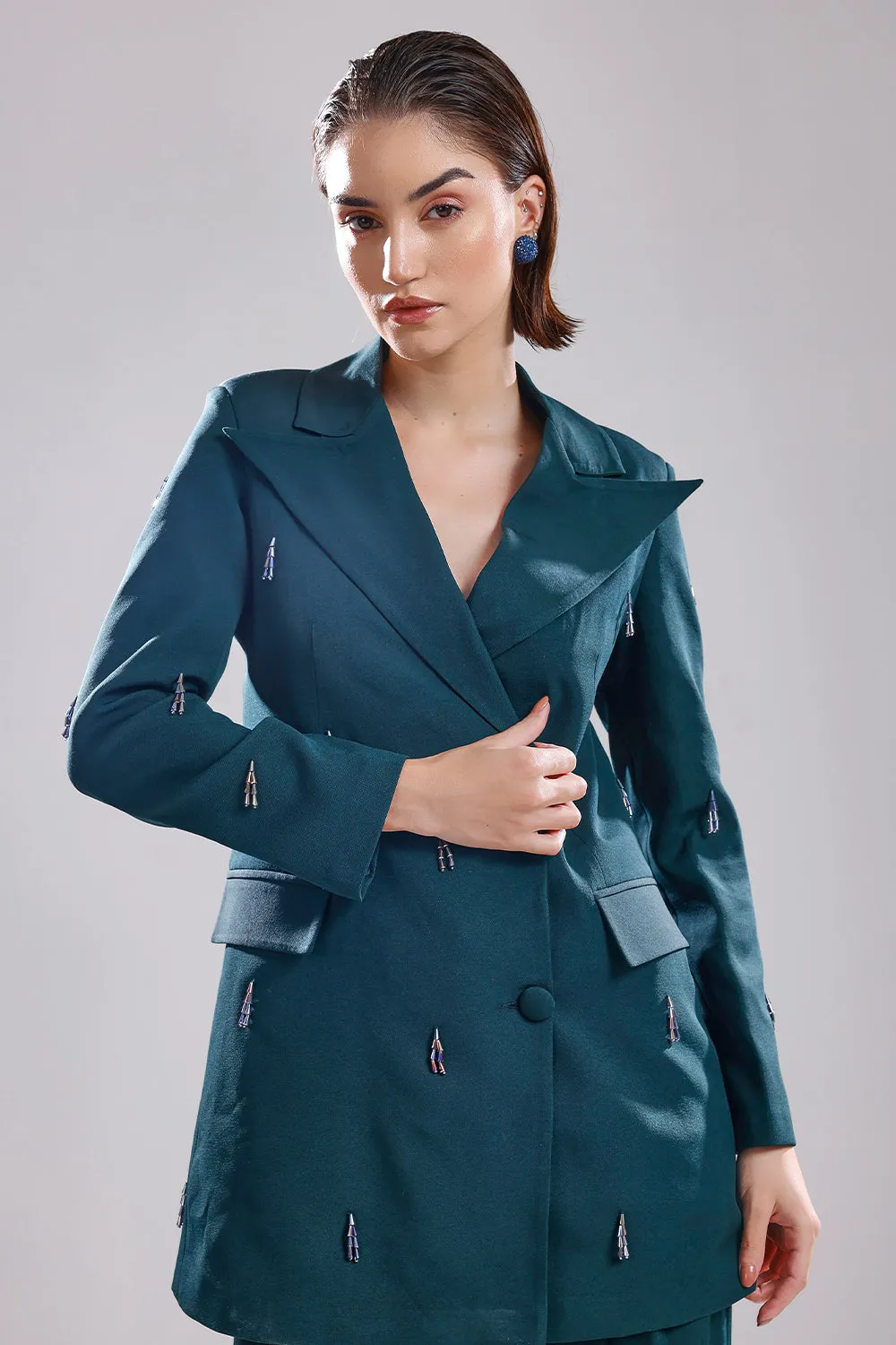 Green oversized blazer set
