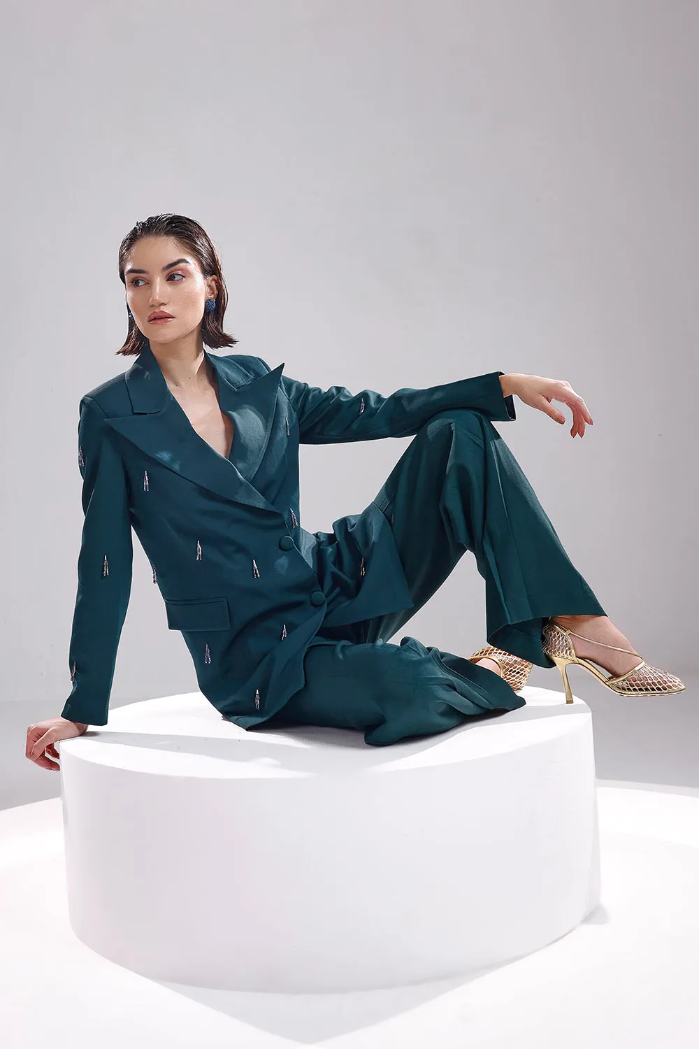 Green oversized blazer set