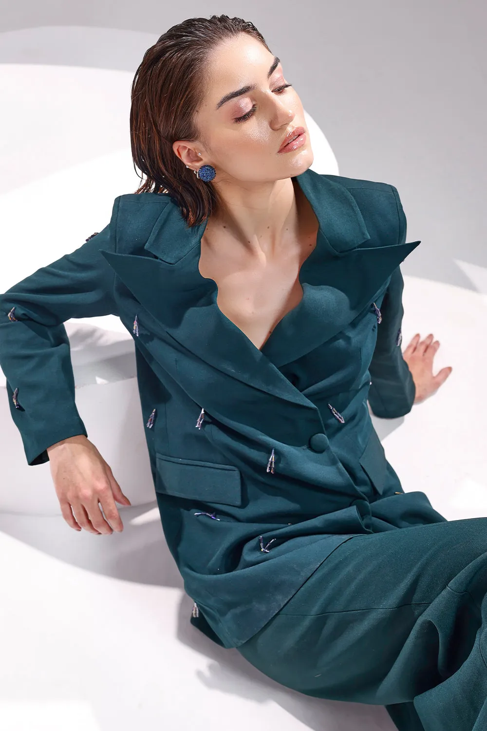 Green oversized blazer set