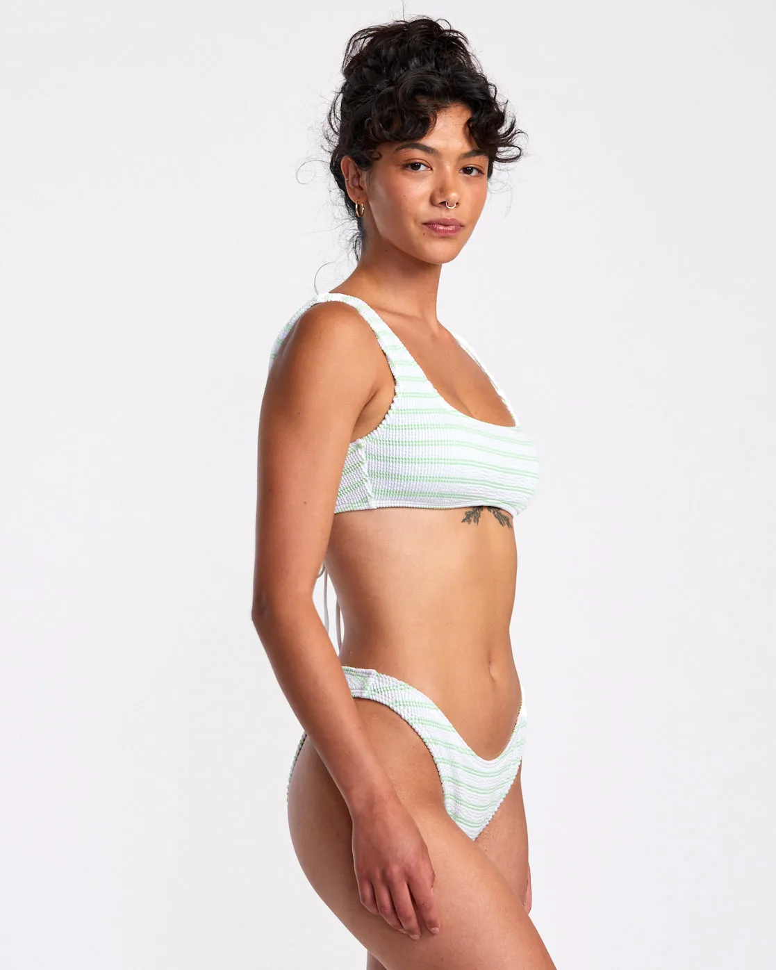 Grooves Stripe Laceback Bralette Bikini Top - Whisper White