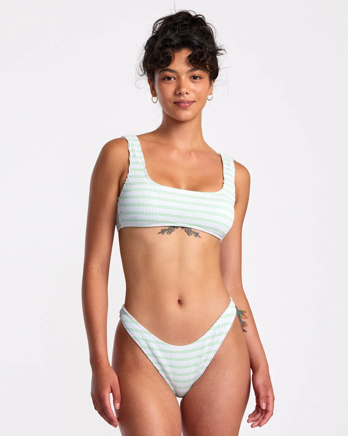 Grooves Stripe Laceback Bralette Bikini Top - Whisper White