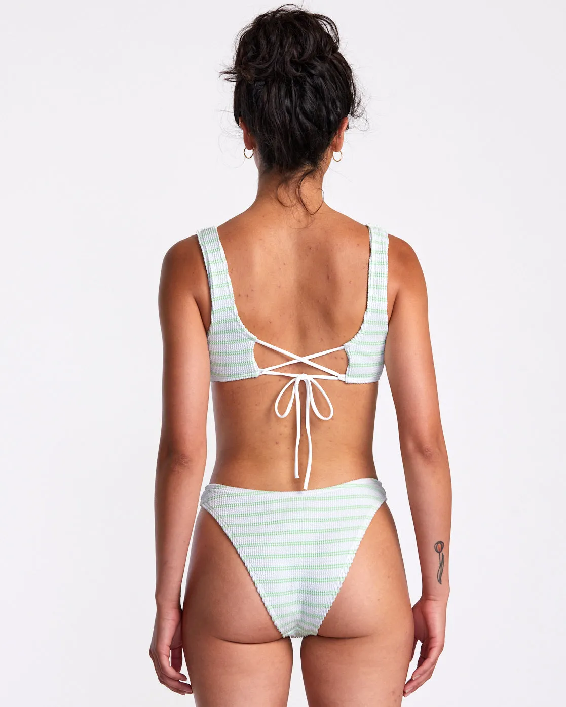 Grooves Stripe Laceback Bralette Bikini Top - Whisper White