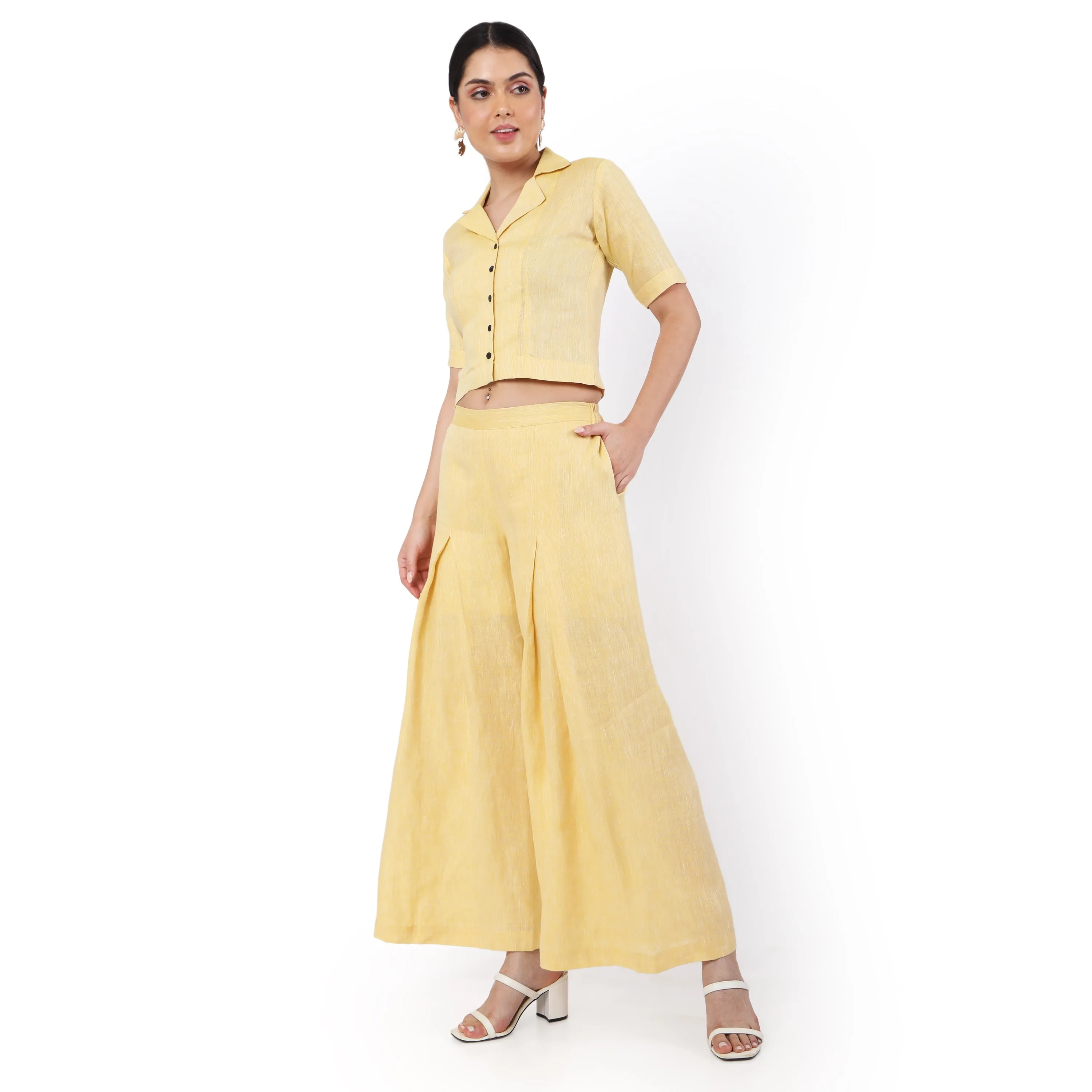Hemp Yellow Pallazo And Shirt Co-Ord Set