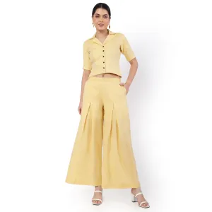 Hemp Yellow Pallazo And Shirt Co-Ord Set