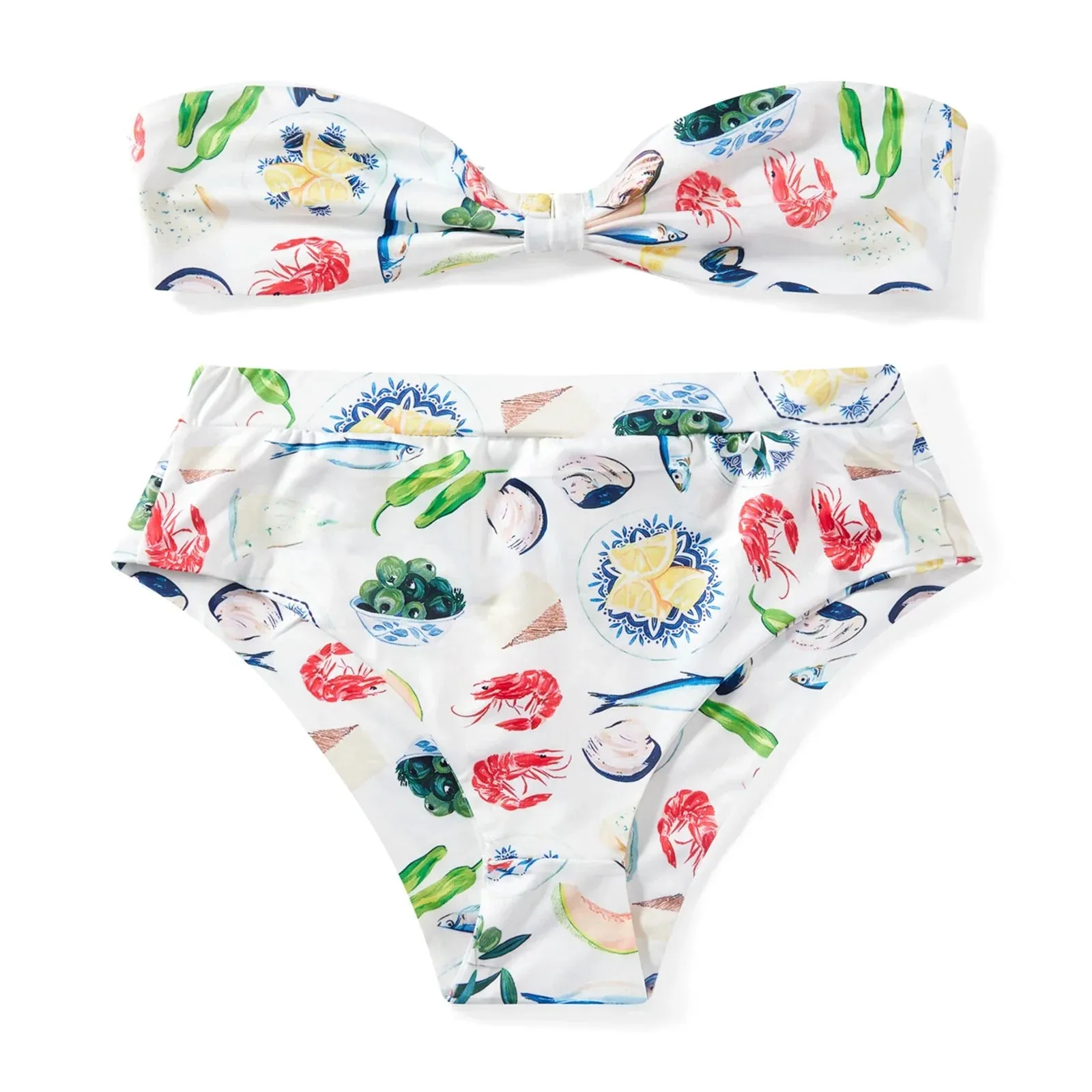 High-Waisted Bottoms & Bandeau Knot-Bra in Animal Sea Print