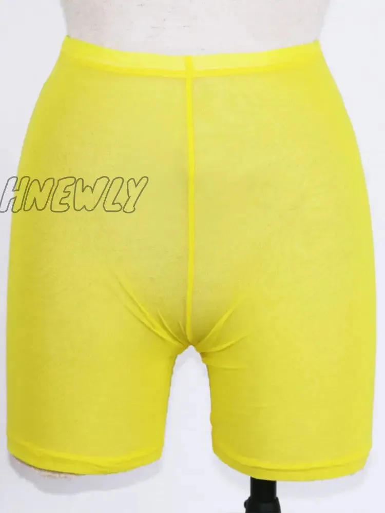 Hnewly Summer Fashion Yellow Mesh Transaparent Sexy Women Casual Shorts Ladies High Waist Shorts Summer Shorts Sexy Shorts