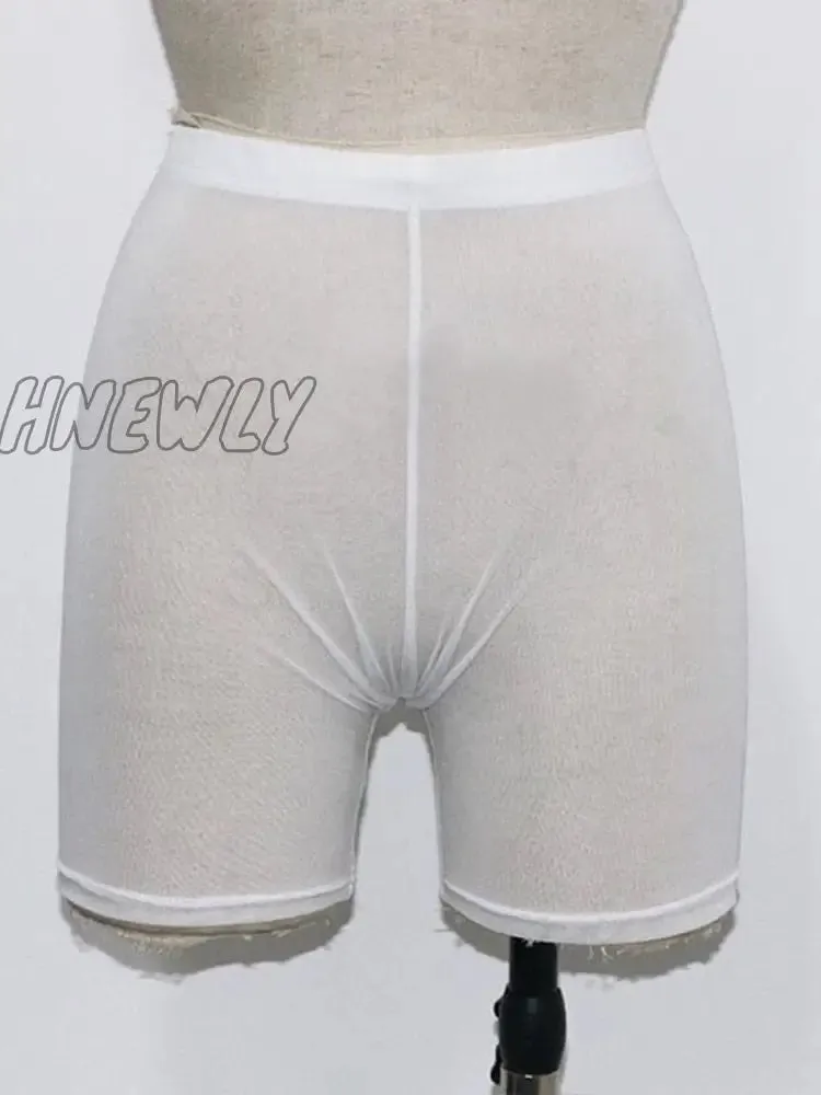 Hnewly Summer Fashion Yellow Mesh Transaparent Sexy Women Casual Shorts Ladies High Waist Shorts Summer Shorts Sexy Shorts
