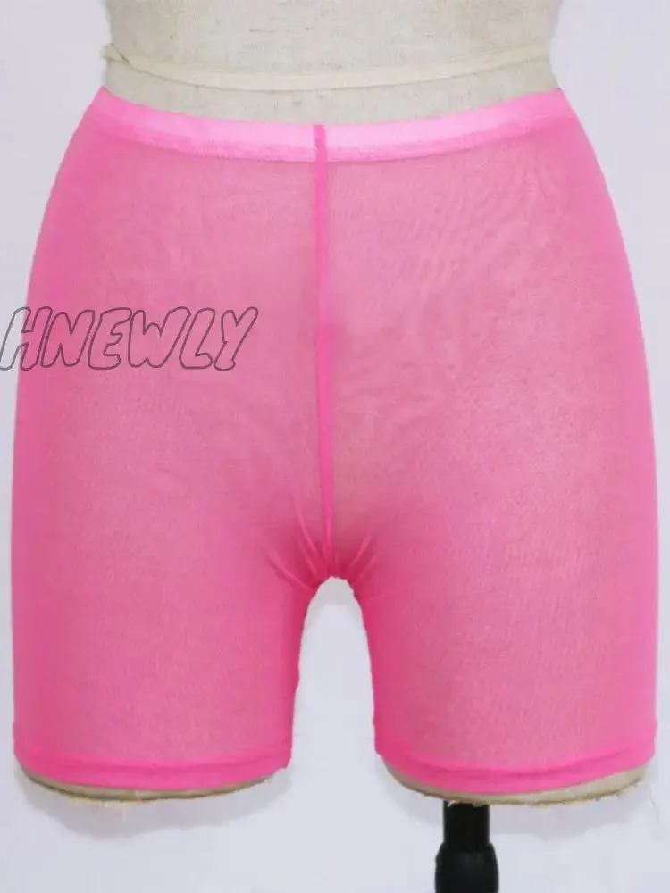 Hnewly Summer Fashion Yellow Mesh Transaparent Sexy Women Casual Shorts Ladies High Waist Shorts Summer Shorts Sexy Shorts