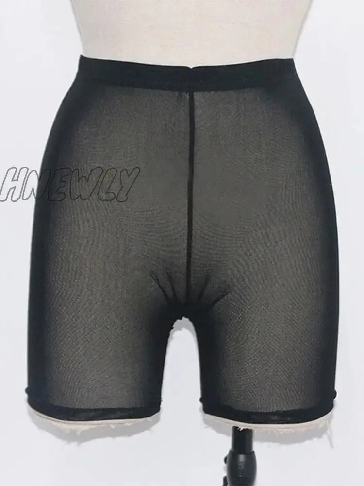 Hnewly Summer Fashion Yellow Mesh Transaparent Sexy Women Casual Shorts Ladies High Waist Shorts Summer Shorts Sexy Shorts