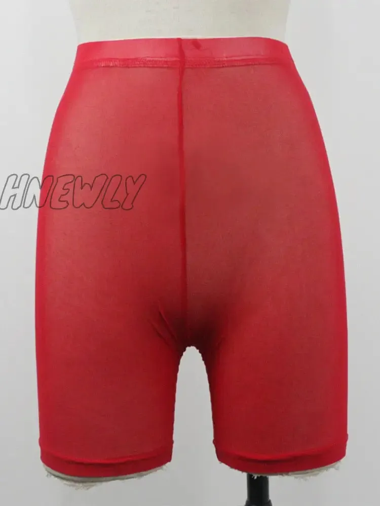 Hnewly Summer Fashion Yellow Mesh Transaparent Sexy Women Casual Shorts Ladies High Waist Shorts Summer Shorts Sexy Shorts