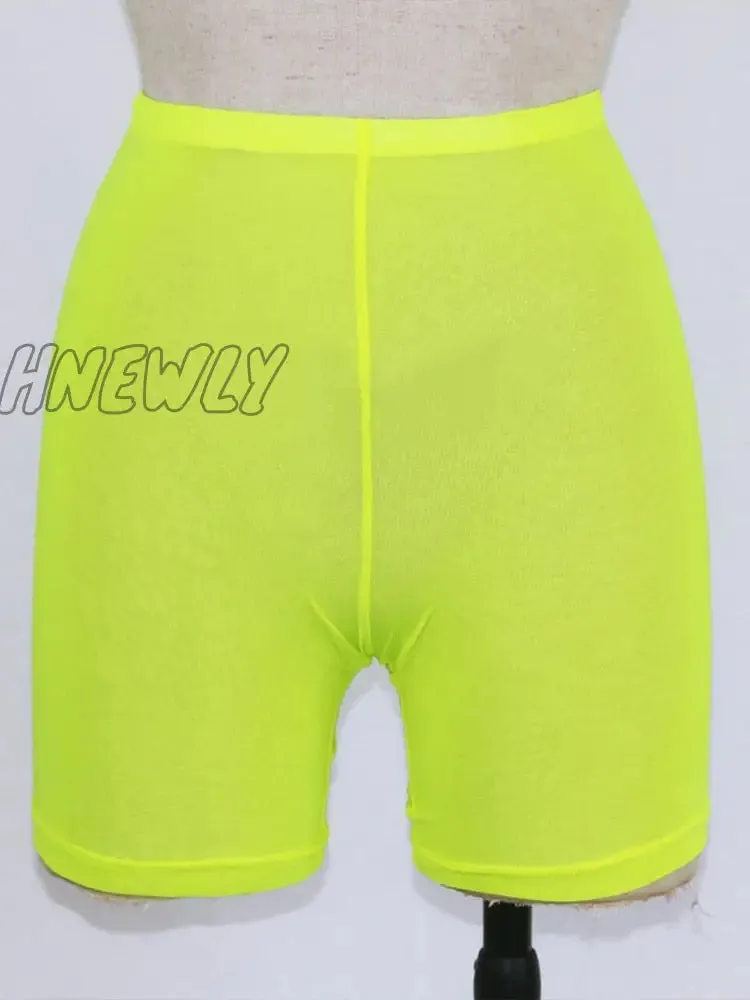 Hnewly Summer Fashion Yellow Mesh Transaparent Sexy Women Casual Shorts Ladies High Waist Shorts Summer Shorts Sexy Shorts