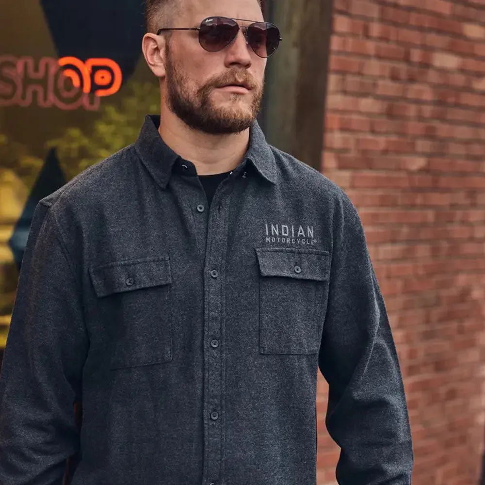 Indian Motorcycle Mens Flannel Twill Shirt Gray